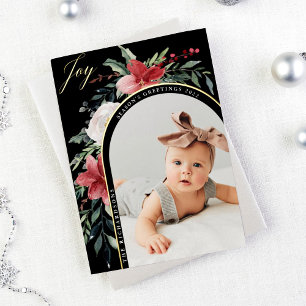 Merry Christmas   Elegant Floral Arch and Photo Foil Holiday Card