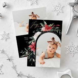 Merry Christmas   Elegant Floral Arch and Photo Holiday Card