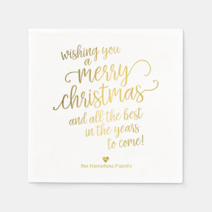 Merry Christmas Elegant Gold Calligraphy Holiday Napkin