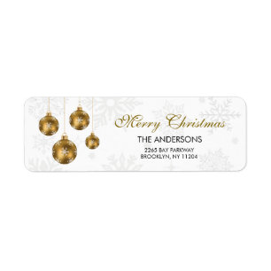 Merry Christmas Elegant Gold Ornament Return Address Label