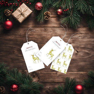 Merry Christmas Elegant Gold Reindeer Gift Tags