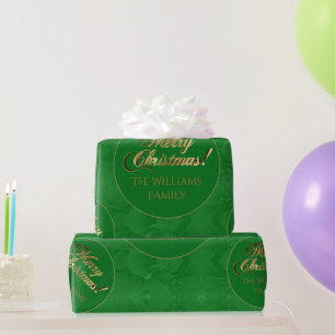 Merry Christmas Elegant Gold Script Green Wrapping Paper