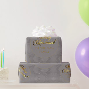 Merry Christmas Elegant Gold Script Grey Wrapping Paper