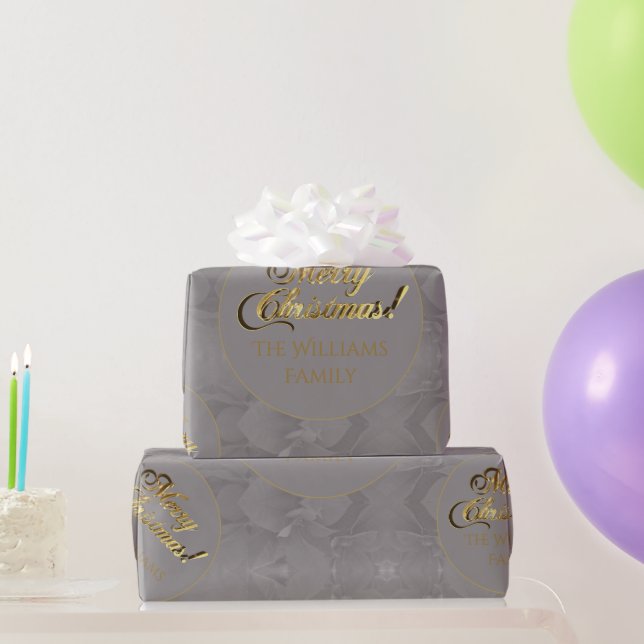 Merry Christmas Elegant Gold Script Grey Wrapping Paper (Party Gifts)