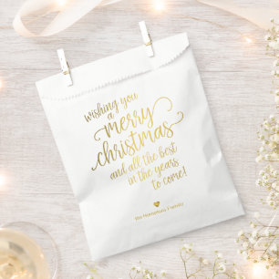 Merry Christmas Elegant Gold Script Holiday Party Favour Bag