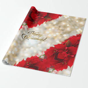 Merry Christmas Elegant Gold Script Poinsettia Wrapping Paper