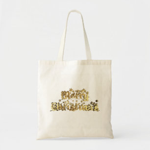 Merry Christmas Elegant Gold Stars Typography Tote Bag