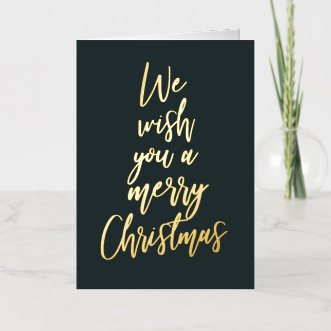 Merry Christmas Elegant Green Gold Foil Photo Card (Front)