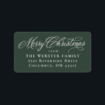Merry Christmas elegant green return address Label<br><div class="desc">Merry Christmas in a classic and elegant script on a hunter green background makes a perfect holiday card accent. This return address label pairs well with the Merry Christmas Elegant Script collection of cards by Lea Delaveris Design but is also versatile enough to work with other holiday designs. The festive...</div>