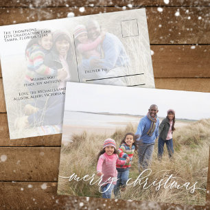 Merry Christmas Elegant Green Snowflake Two Photo  Holiday Postcard