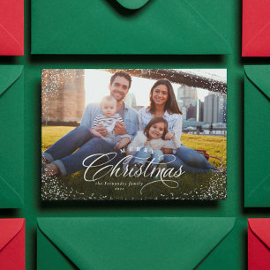 Merry Christmas elegant horizontal photo red Holiday Card