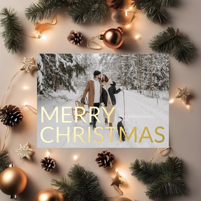 Merry Christmas Elegant Minimalist Photo Foil Holiday Card (Creator Uploaded)