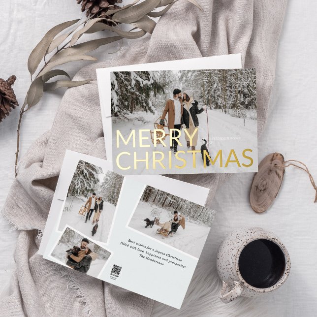Merry Christmas Elegant Minimalist Photo Foil Holiday Card (Creator Uploaded)