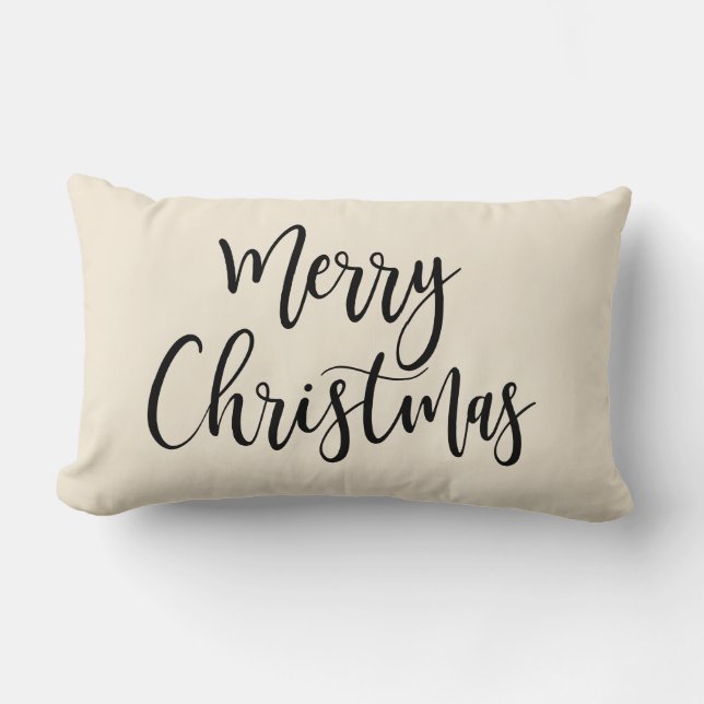 Merry Christmas Elegant Modern Script Black Lumbar Cushion (Front)