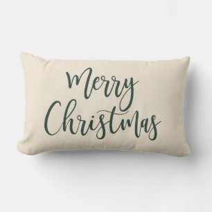Merry Christmas Elegant Modern Script Green Lumbar Cushion