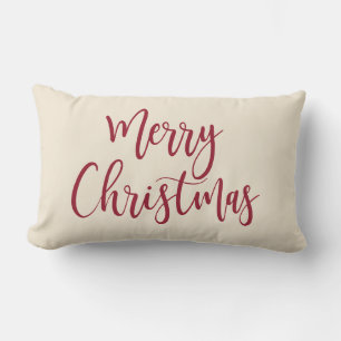 Merry Christmas Elegant Modern Script Red Lumbar Cushion