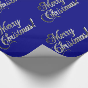 Merry Christmas Elegant Navy Blue and Silver Grey Wrapping Paper