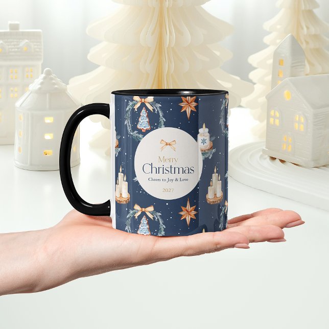 Merry Christmas | Elegant Navy & Gold Holiday  Mug (Creator Uploaded)