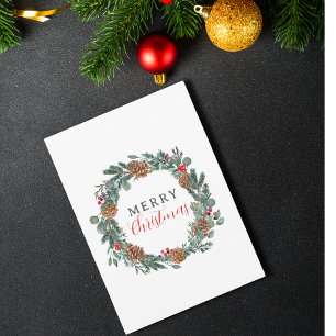 Merry Christmas Elegant Non-Photo Wreath Holiday Card
