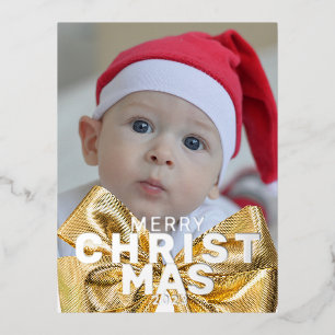 Merry Christmas elegant one photo  Foil Holiday Postcard