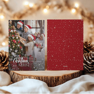 Merry Christmas Elegant One Photo Snow Frame Card