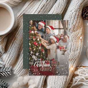 Merry Christmas Elegant One Photo Snow Frame Card