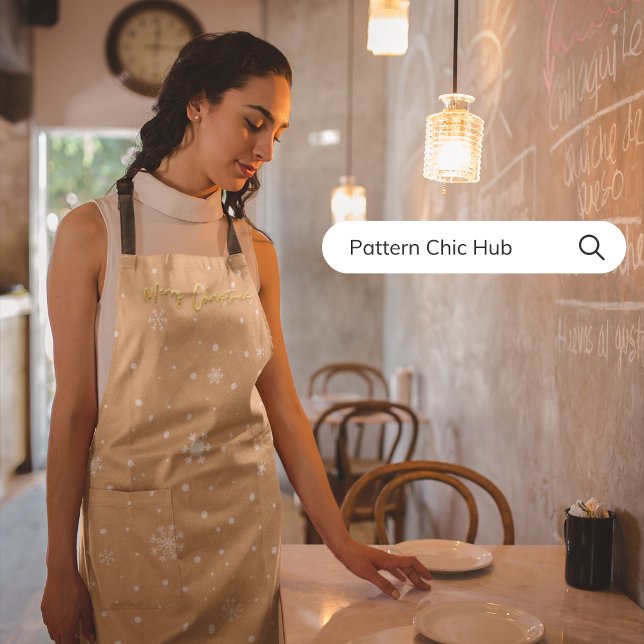 Merry Christmas Elegant Pastel Beige Snowflake Apron (Creator Uploaded)