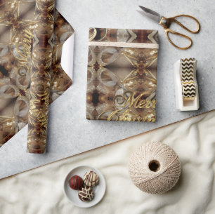 Merry Christmas Elegant Pattern Faux Gold Script Wrapping Paper