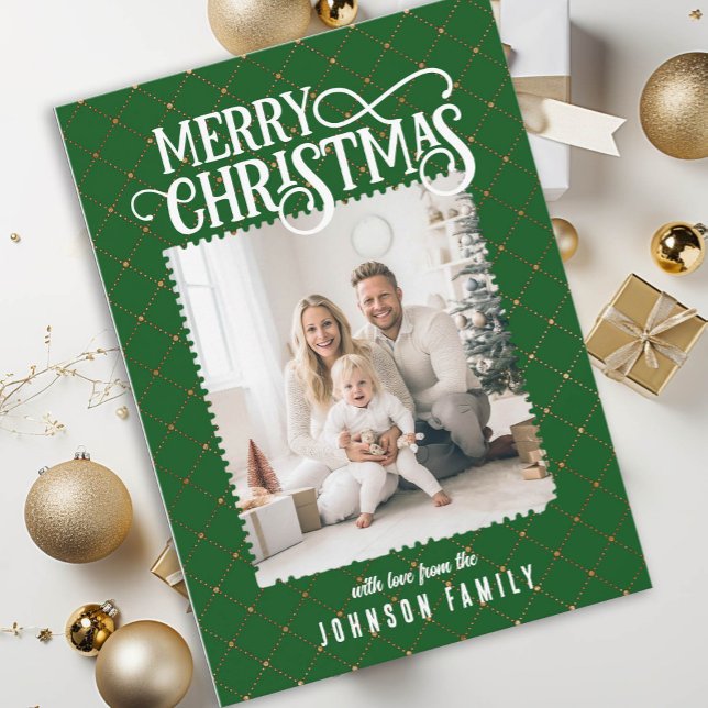 Merry Christmas! Elegant Pattern Green Photo Card  (Merry Christmas! Elegant Pattern Green Photo Card)