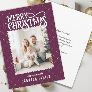 Merry Christmas! Elegant Pattern Plum Photo Card