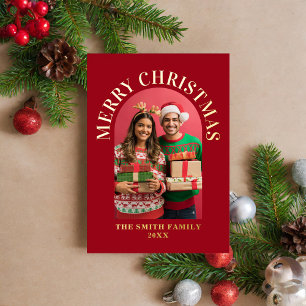 Merry Christmas Elegant Photo Arch Foil Holiday Card