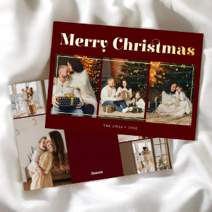 Merry Christmas Elegant Photo Red Foil Holiday Card