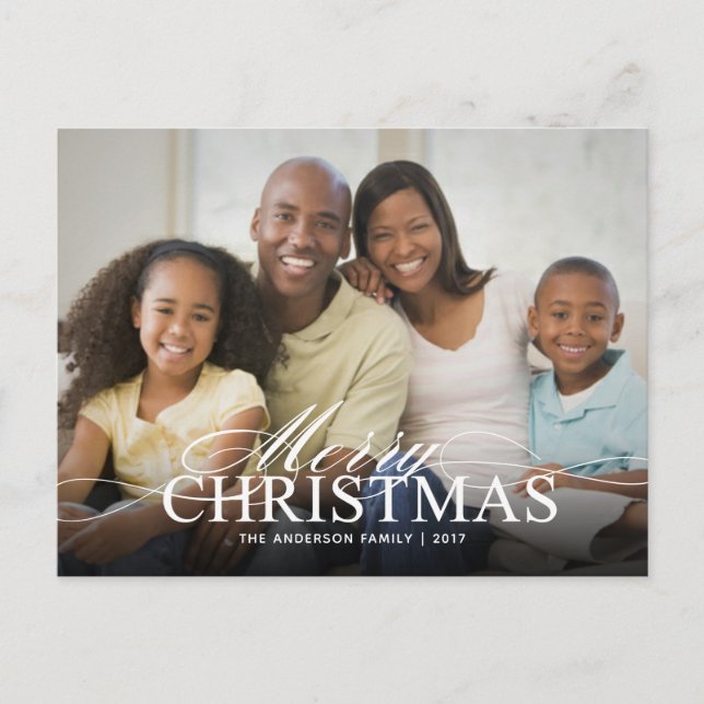 Merry Christmas Elegant Photo with Text Overlay Holiday Postcard (Front)
