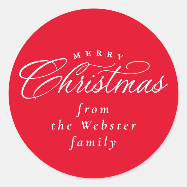 Merry Christmas elegant red holiday gift  Classic Round Sticker (Front)