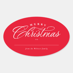 Merry Christmas elegant red holiday gift  Oval Sticker