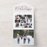 Merry Christmas elegant red photo collage holiday All In One Invitation<br><div class="desc">Send one of a kind Christmas greetings with this unique holiday photo card. Featuring an elegant type treatment saying "Merry Christmas" along with a collage of seven photos, this design also features a detachable section with a single photo. Include a family update on the back. Best of all, this can...</div>