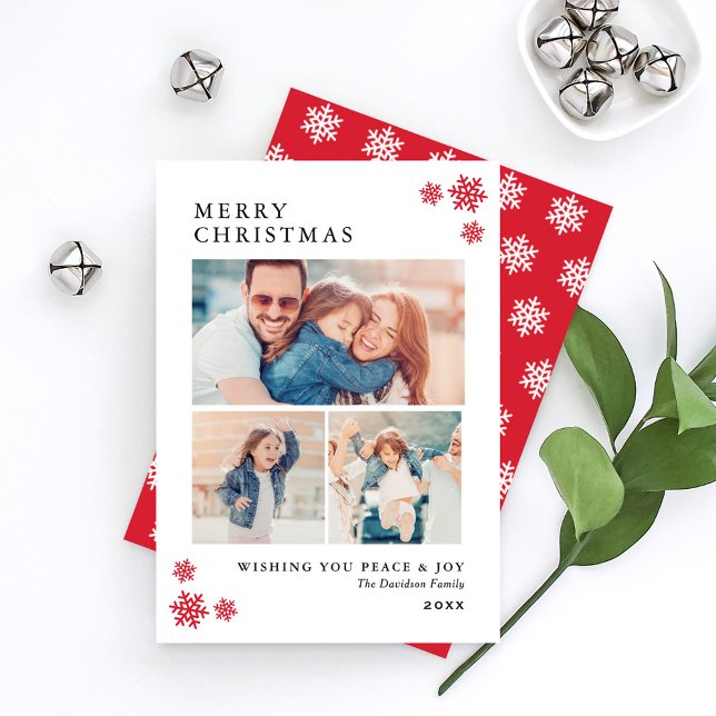 Merry Christmas Elegant Red Photo Collage Holiday Card (Creator Uploaded)