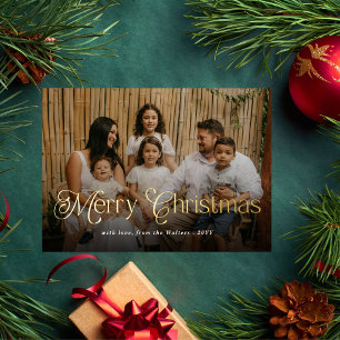 Merry Christmas Elegant Retro Photo Tartan Plaid Foil Holiday Card