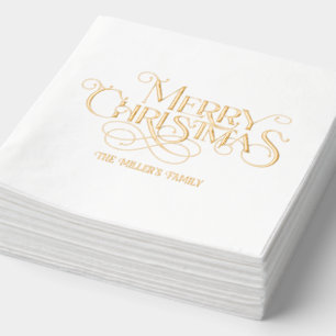 Merry Christmas Elegant Retro Typography Foil Napkins