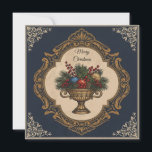 Merry Christmas-Elegant Rustic Simple Typography Holiday Card<br><div class="desc">Add timeless elegance to your holiday greetings with this vintage Victorian-style Merry Christmas design. A golden ornamental frame surrounds a festive arrangement of pine branches, red berries, and ornaments displayed in a classic chalice. Set against a deep navy background, this artwork is perfect for those who love traditional, ornate, and...</div>