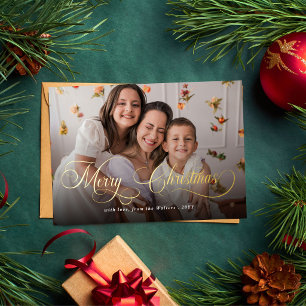 Merry Christmas Elegant Script Family Photo Foil Holiday Card