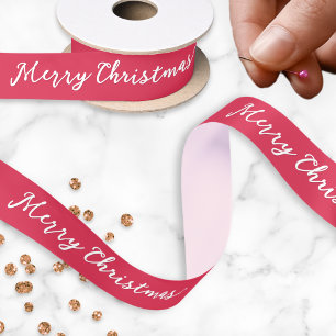 Merry Christmas Elegant Script Red Festive Holiday Satin Ribbon