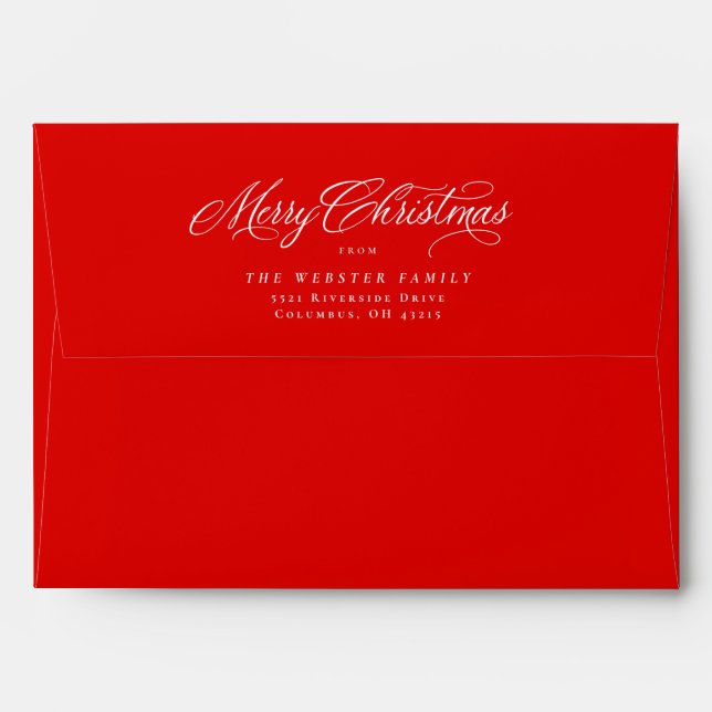 Merry Christmas elegant script red holiday Envelope (Back (Top Flap))