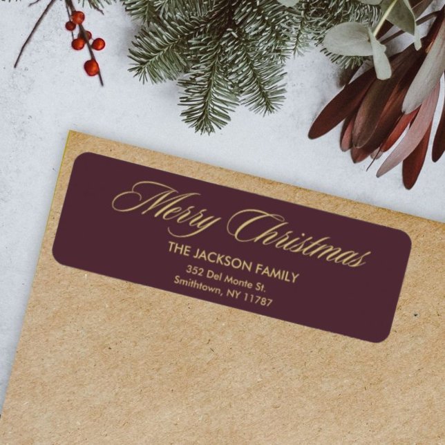 Merry Christmas Elegant Script Return Address  Label (Creator Uploaded)