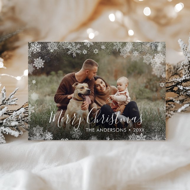 Merry Christmas Elegant Snow Frame Photo Card (Creator Uploaded)