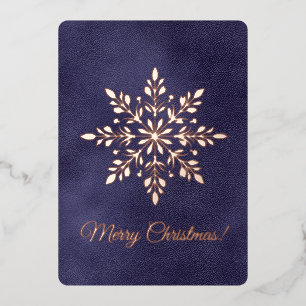 Merry Christmas Elegant Snowflake Dark Blue Foil Holiday Card