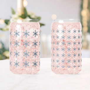 Merry Christmas Elegant Snowflake Holiday Winter Can Glass