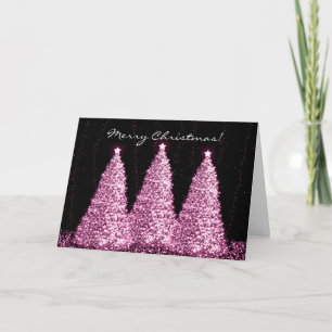 Merry Christmas Elegant Sparkle Trees Pink Holiday Card