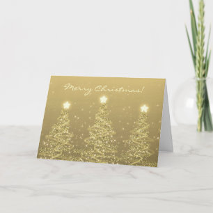 Merry Christmas Elegant Sparkling Trees Gold Holiday Card