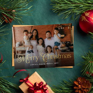 Merry Christmas Elegant Typography Family Photo Foil Holiday Card